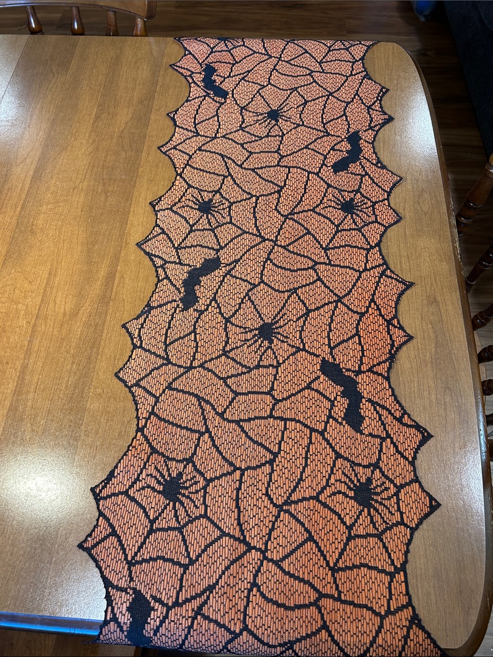 Halloween Spiderweb Table Runner - Orange and Black 54”